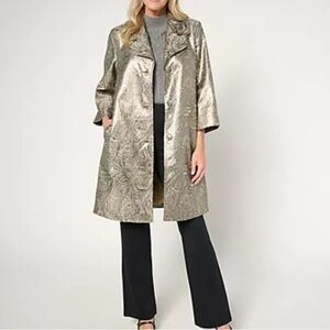 Dennis Basso Womens Regular Novelty Brocade Topper Gold Plus 1X